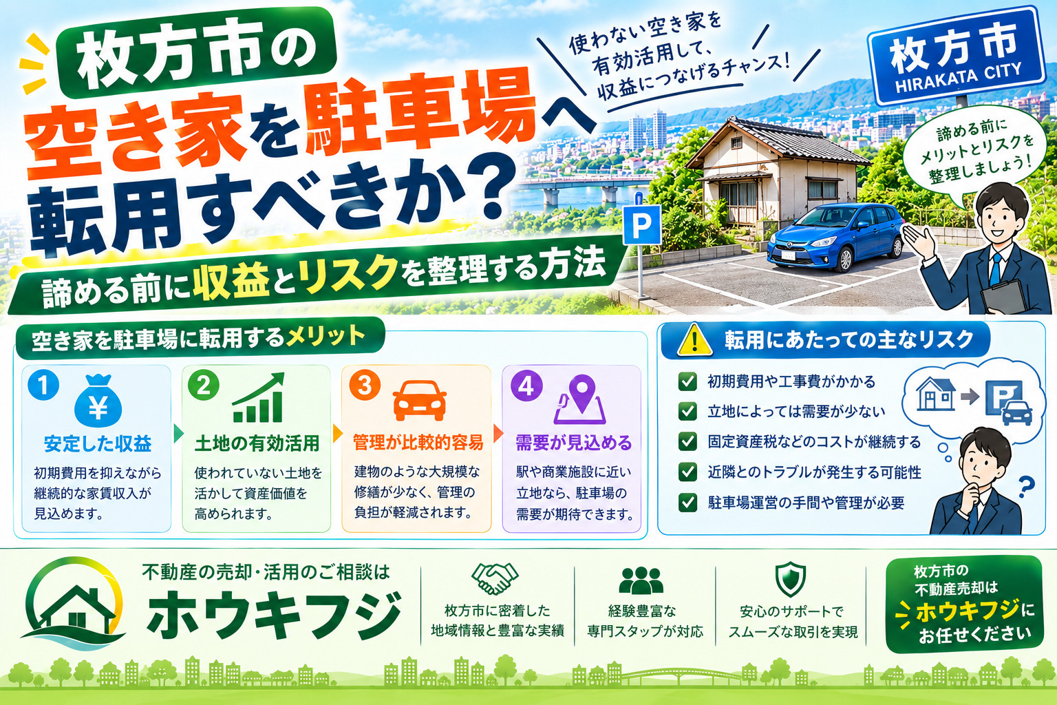 枚方市の空き家を駐車場へ転用すべきか?諦める前に収益とリスクを整理する方法の画像