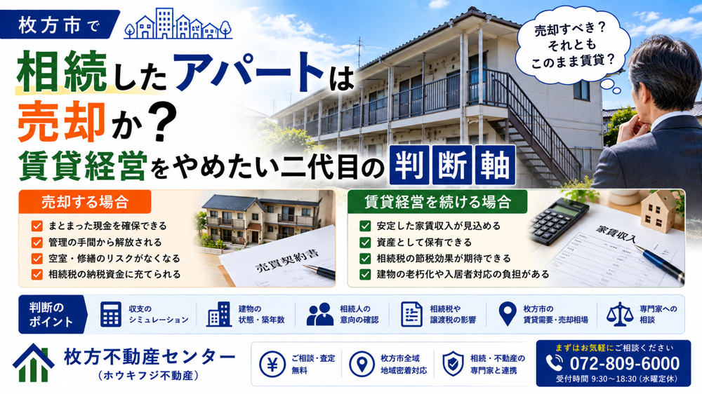 枚方市で相続したアパートは売却か？賃貸経営をやめたい二代目の判断軸の画像