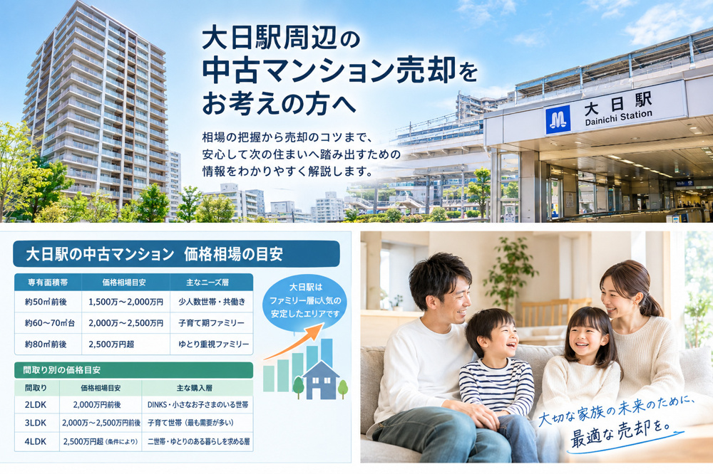 大日駅中古マンション売却相場は？早期現金化の進め方を解説の画像