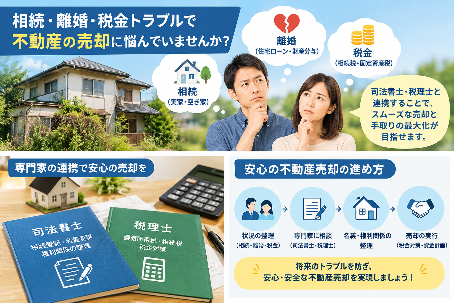 不動産売却で迷う相続・離婚の悩みも解決へ?司法書士税理士との連携で安心して進める方法の画像