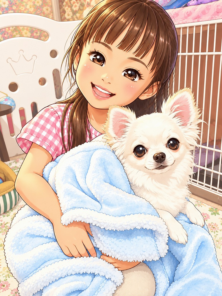 画像３：娘さんとチワワ（AI作）