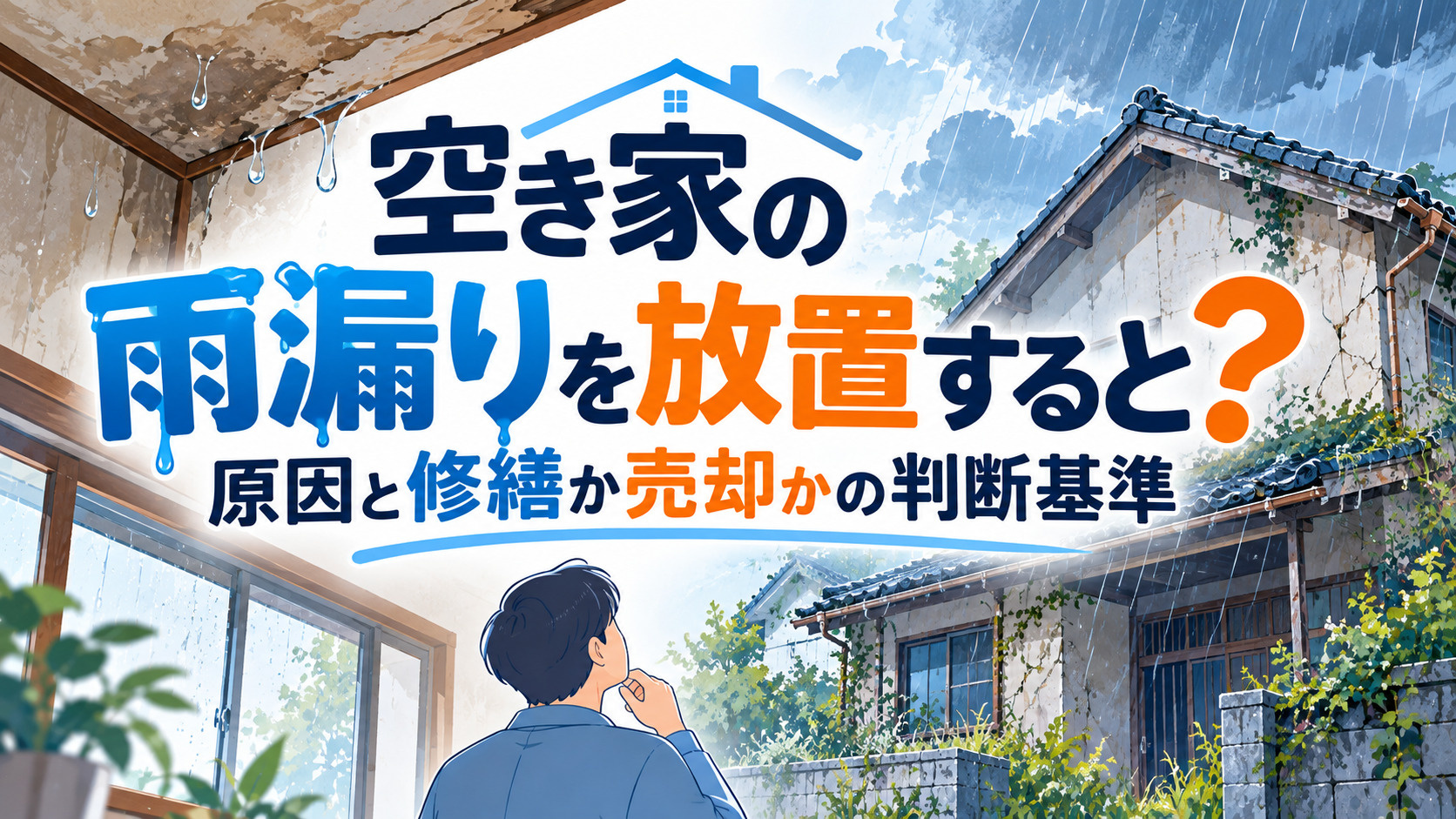 空き家の雨漏りを放置すると？原因と修繕か売却かの判断基準 アイキャッチ画像