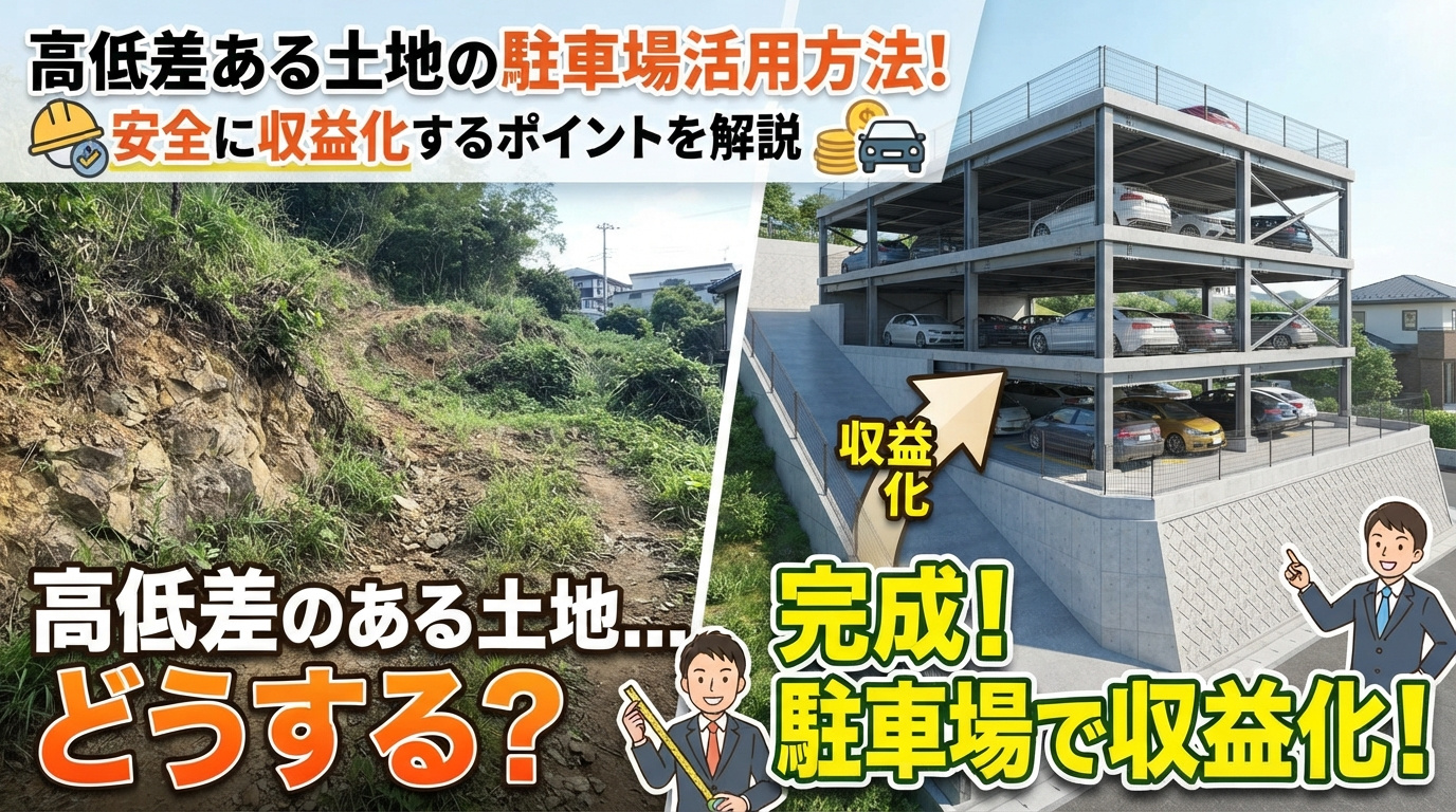 高低差ある土地の駐車場活用方法！安全に収益化するポイントを解説の画像