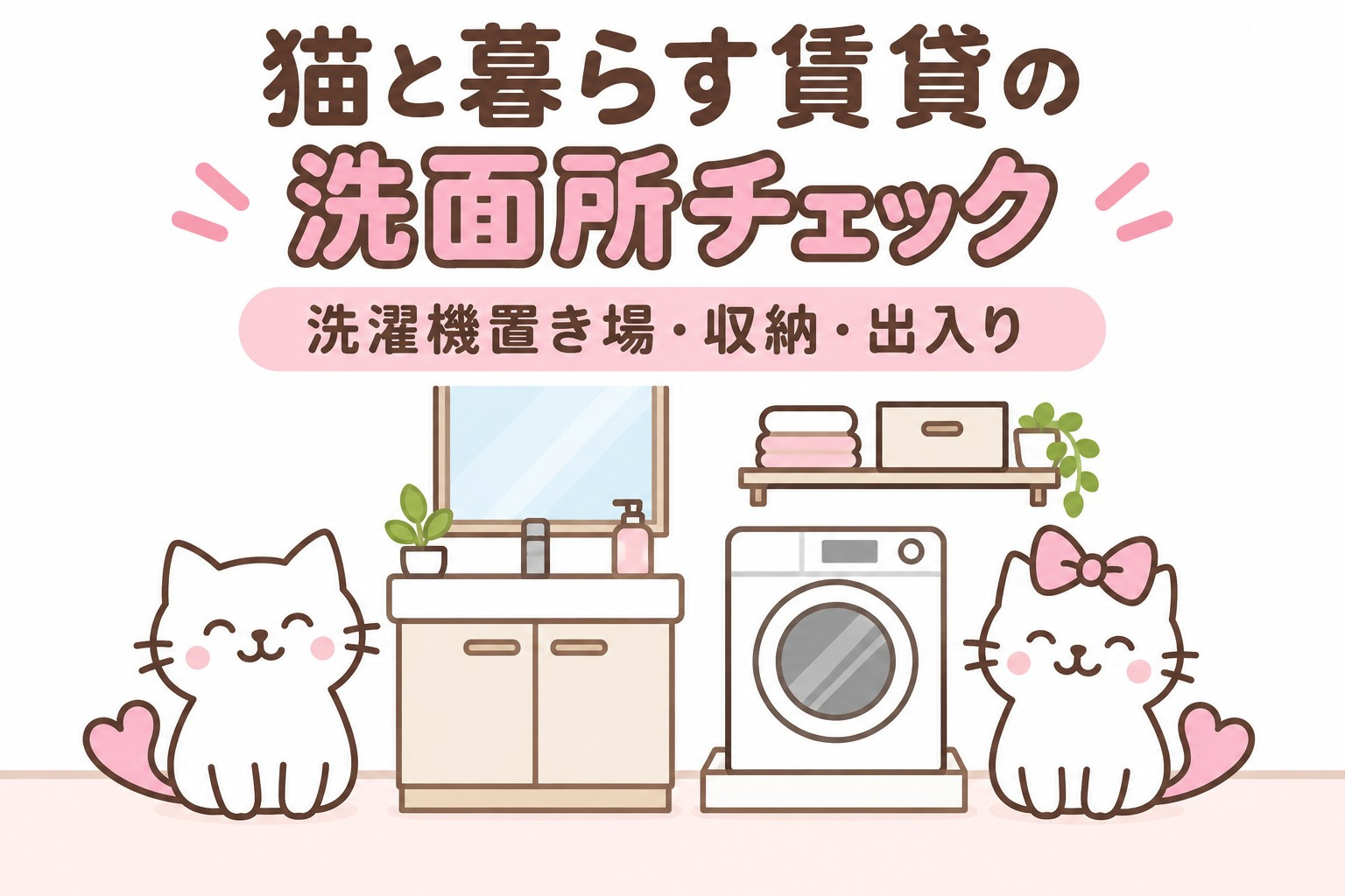 猫と暮らす賃貸の洗面所チェック｜洗濯機置き場・収納・出入りの確認ポイントの画像