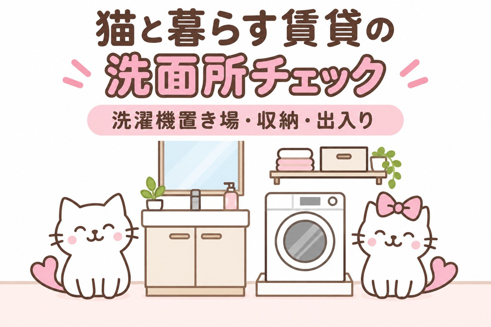 猫と暮らす賃貸の洗面所チェック｜洗濯機置き場・収納・出入りの確認ポイントの画像