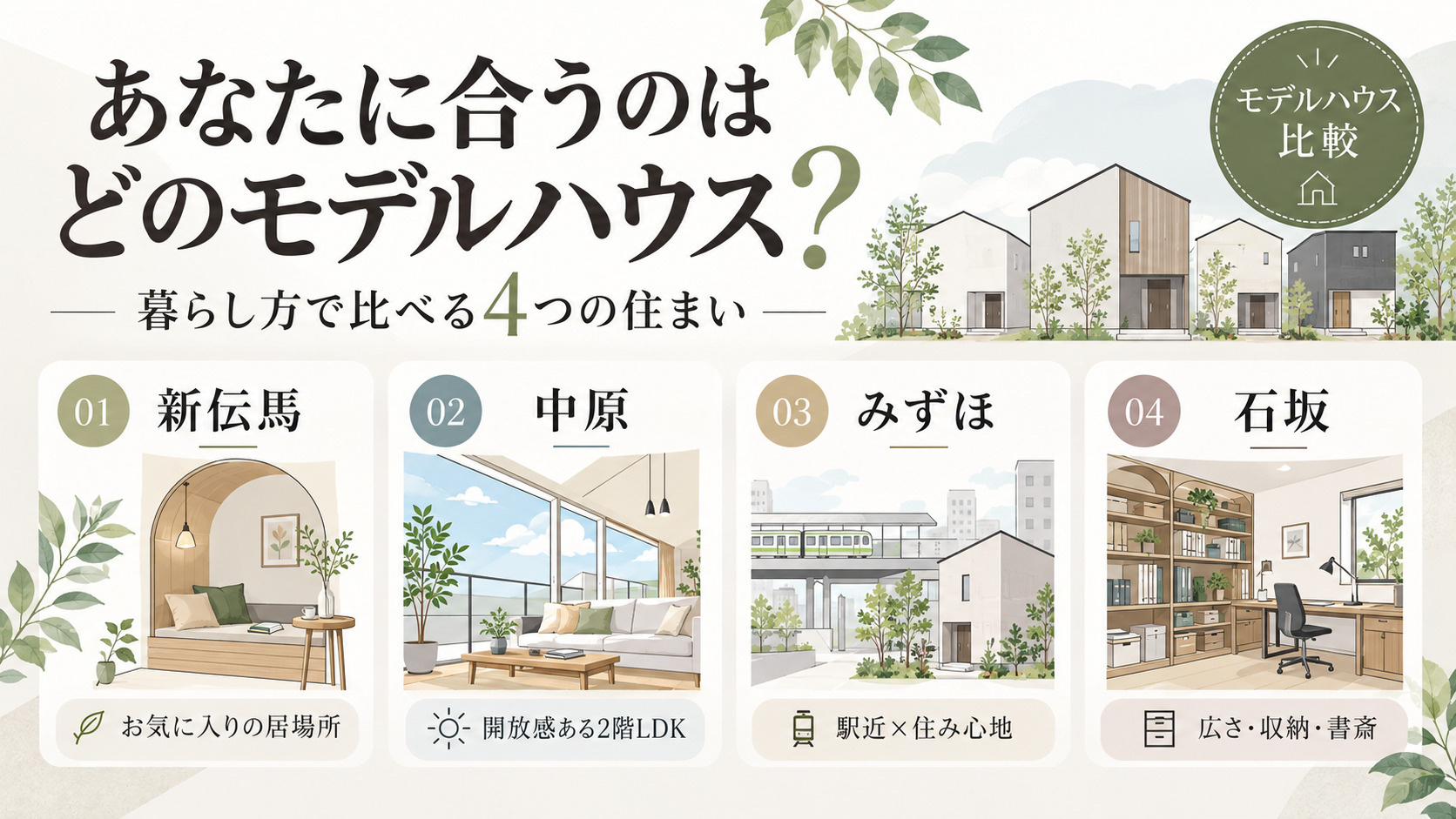 あなたに合うのはどのモデルハウス?暮らし方で比べる4つの住まいの画像