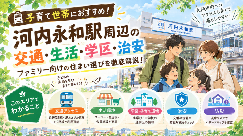 河内永和駅周辺の交通・生活・学区・治安｜ファミリー向けの住まい選びを徹底解説！の画像