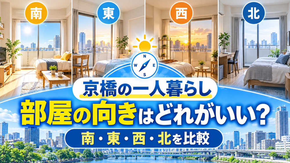 【2026年版】京橋で一人暮らし、部屋の向きはどれがいい？南向き・東向き・西向き・北向きを比較の画像