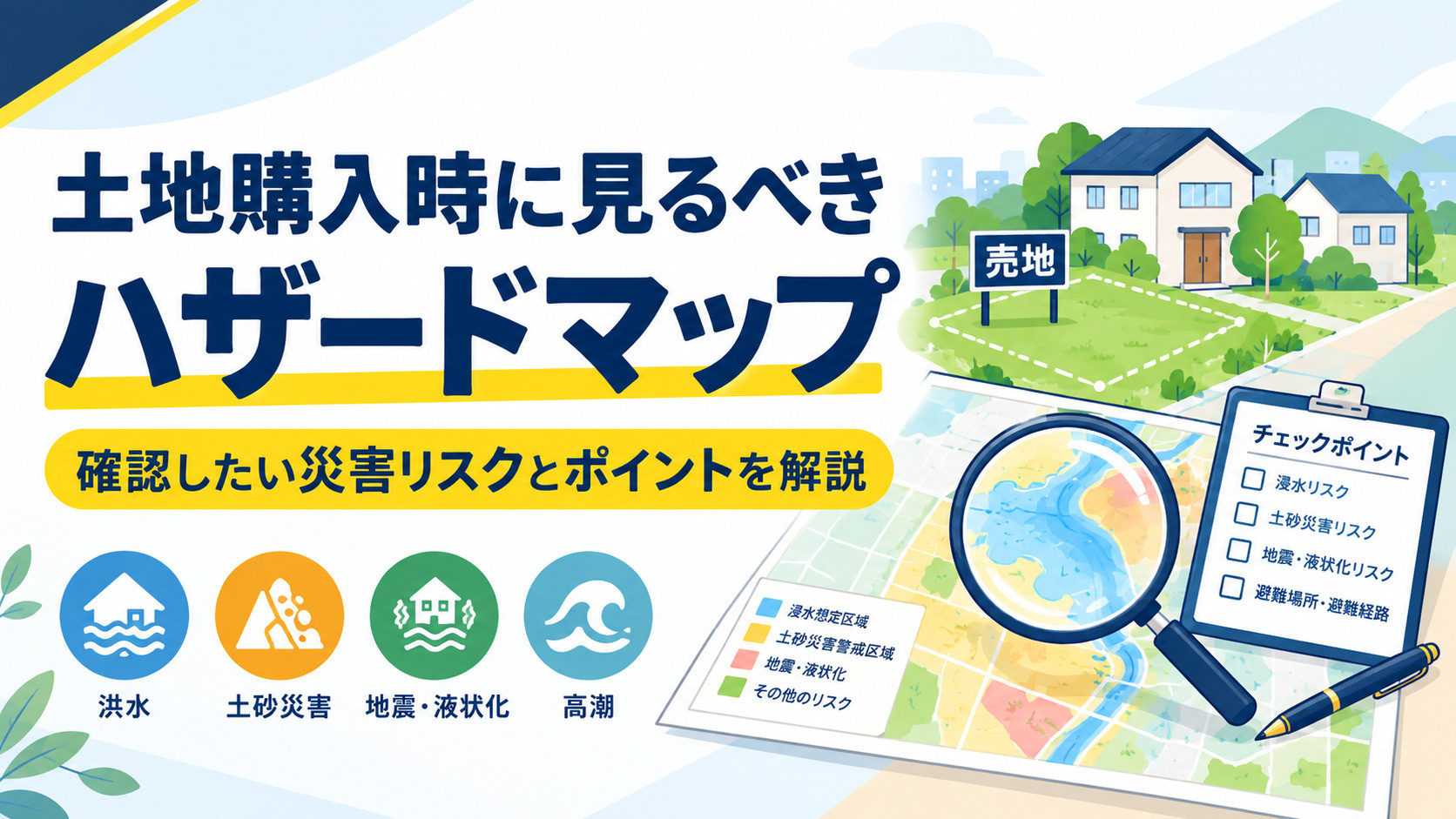 土地購入時に見るべきハザードマップ|確認したい災害リスクとポイントを解説の画像