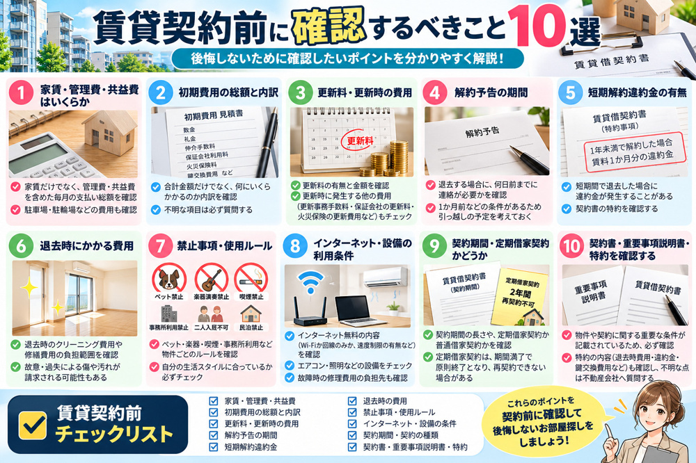 賃貸契約前に確認するべきこと10選｜後悔しないために確認したいポイントの画像