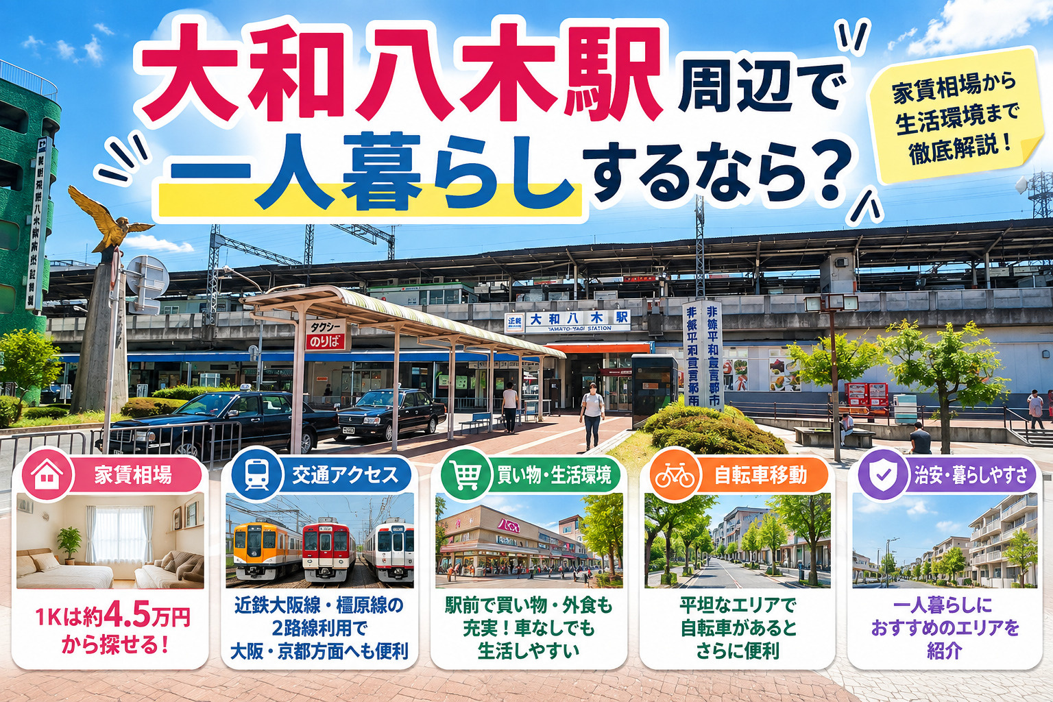 大和八木駅周辺で一人暮らしするなら?家賃・おすすめエリア・車なし生活まで解説の画像