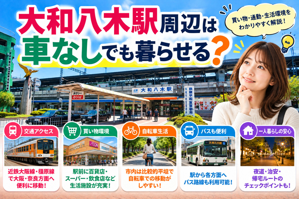 大和八木駅周辺は車なしでも暮らせる?買い物・通勤・自転車事情を解説の画像