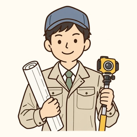図面と測量道具を持つ土地家屋調査士の人物イラスト