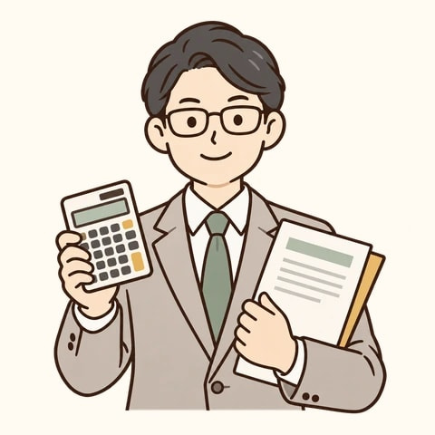 電卓と書類を持つ税理士の人物イラスト