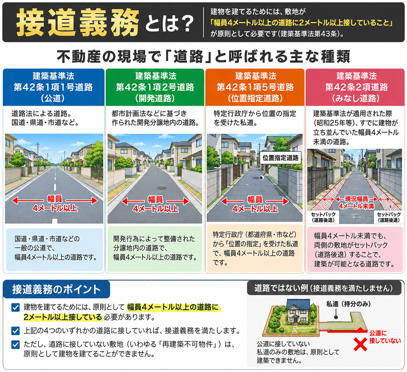 建築基準法で認められる主な「道路」の種類