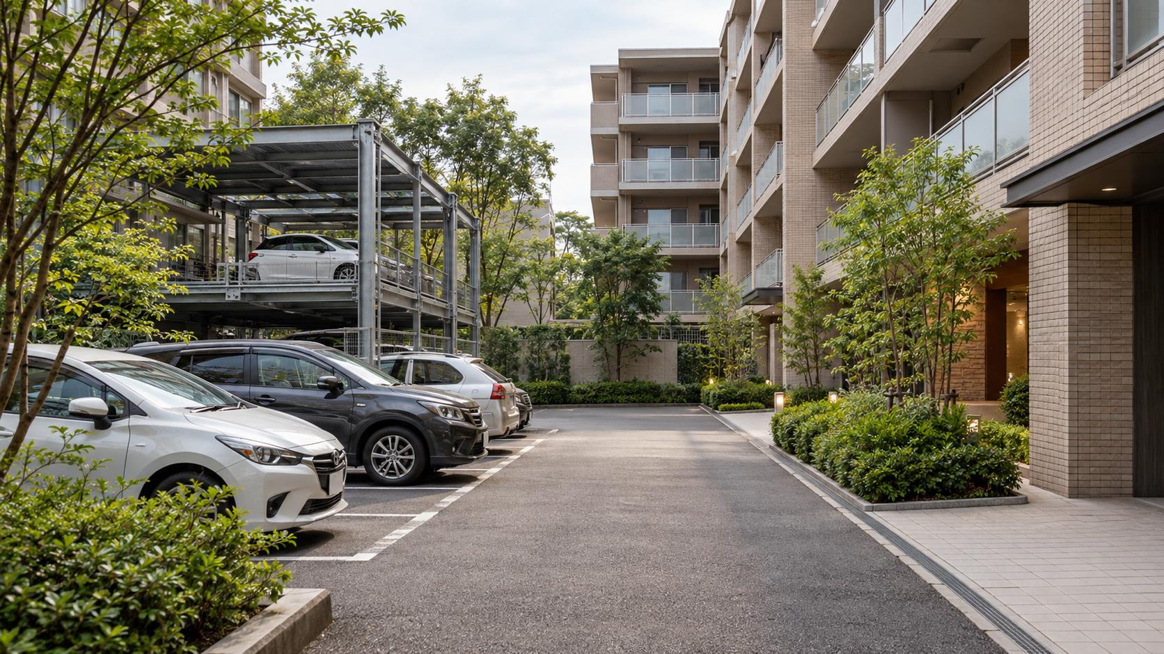 マンションの平置き駐車場と機械式駐車場の確認イメージ