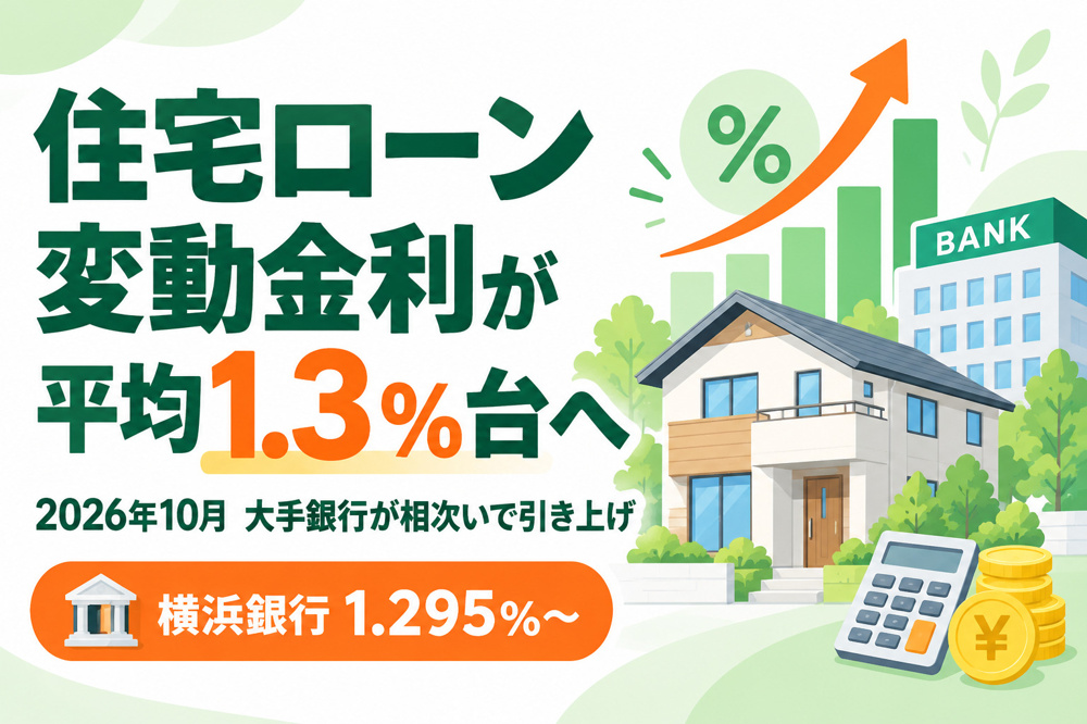 住宅ローン変動金利が平均1.3％台へ｜2026年10月、大手銀行が相次いで引き上げの画像