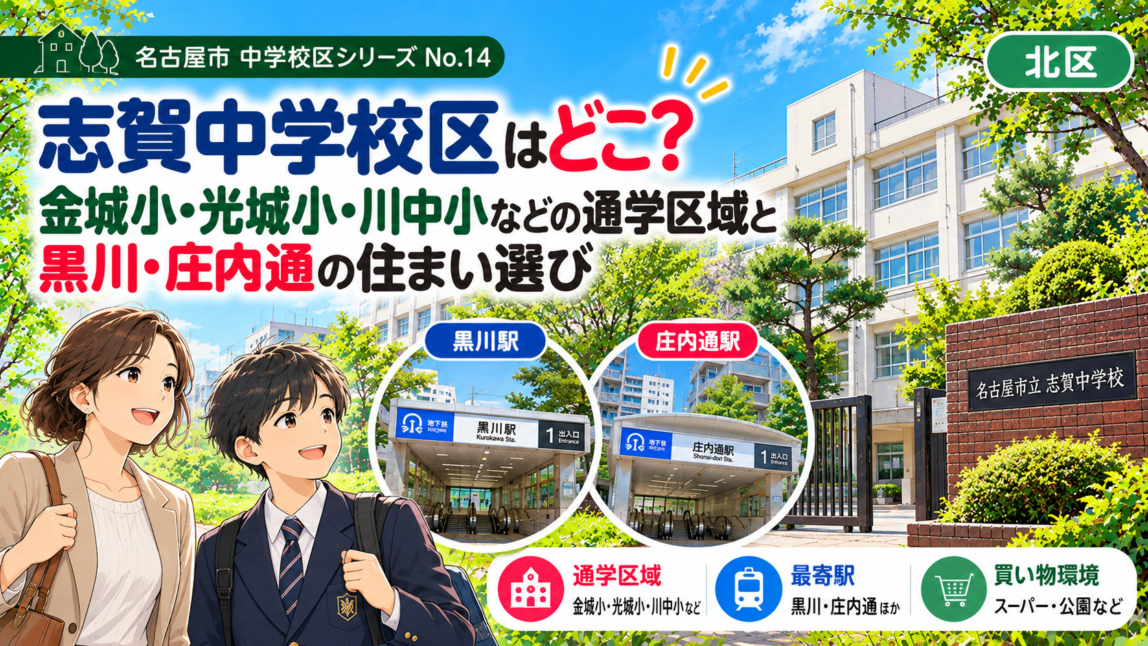 志賀中学校区はどこ？金城小・光城小・川中小の通学区域と金城・光音寺の住まい選び【名古屋市北区】の画像