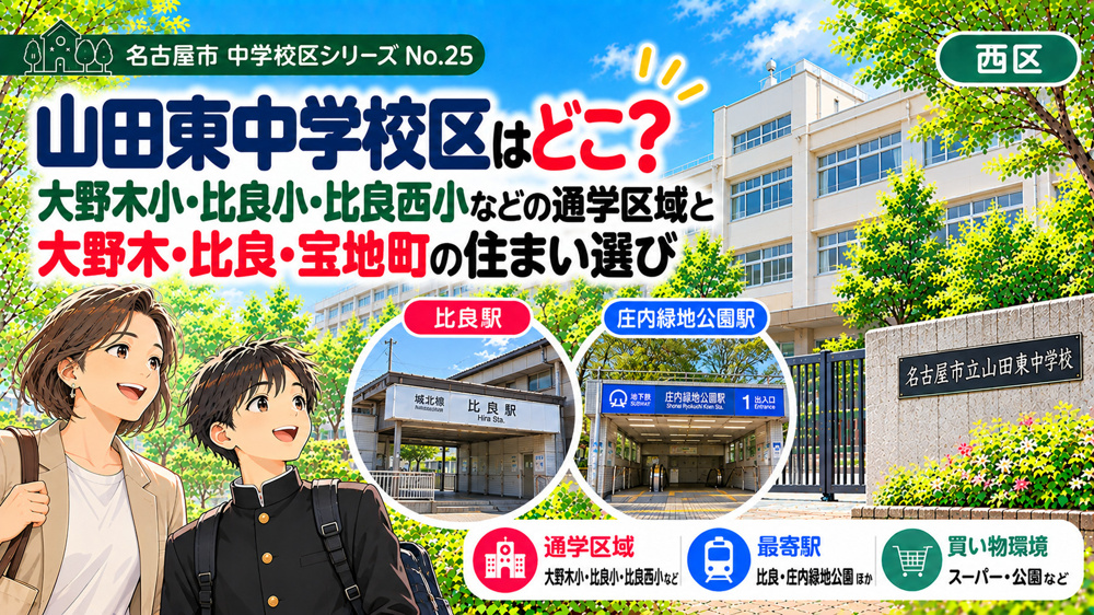 山田東中学校区はどこ？大野木小・比良小・比良西小の通学区域と大野木・比良の住まい選び【名古屋市西区】の画像