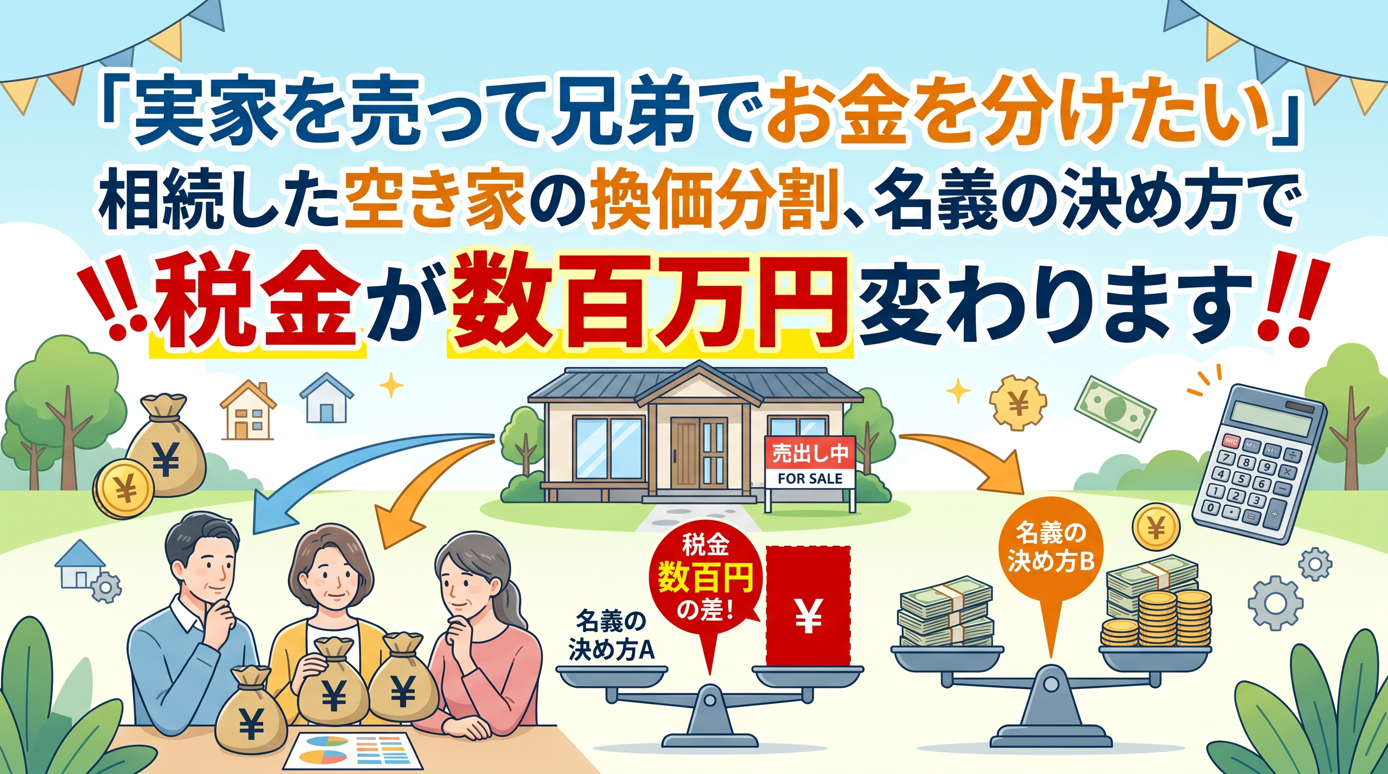 「実家を売って兄弟で分ける」換価分割の進め方と税金の画像