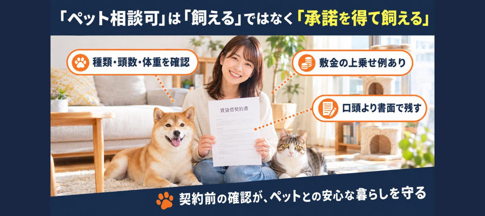 「ペット相談可」と「ペット可」は何が違う？契約前に確認したい飼育細則と特約の注意点【完全版】の画像