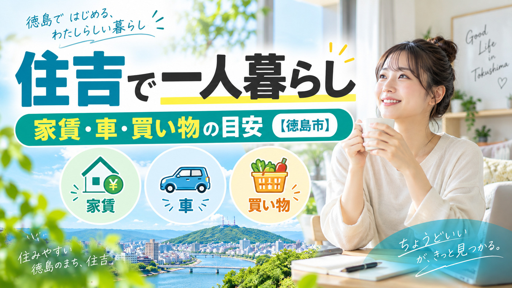 住吉で一人暮らし|家賃・車・買い物の目安【徳島市】の画像