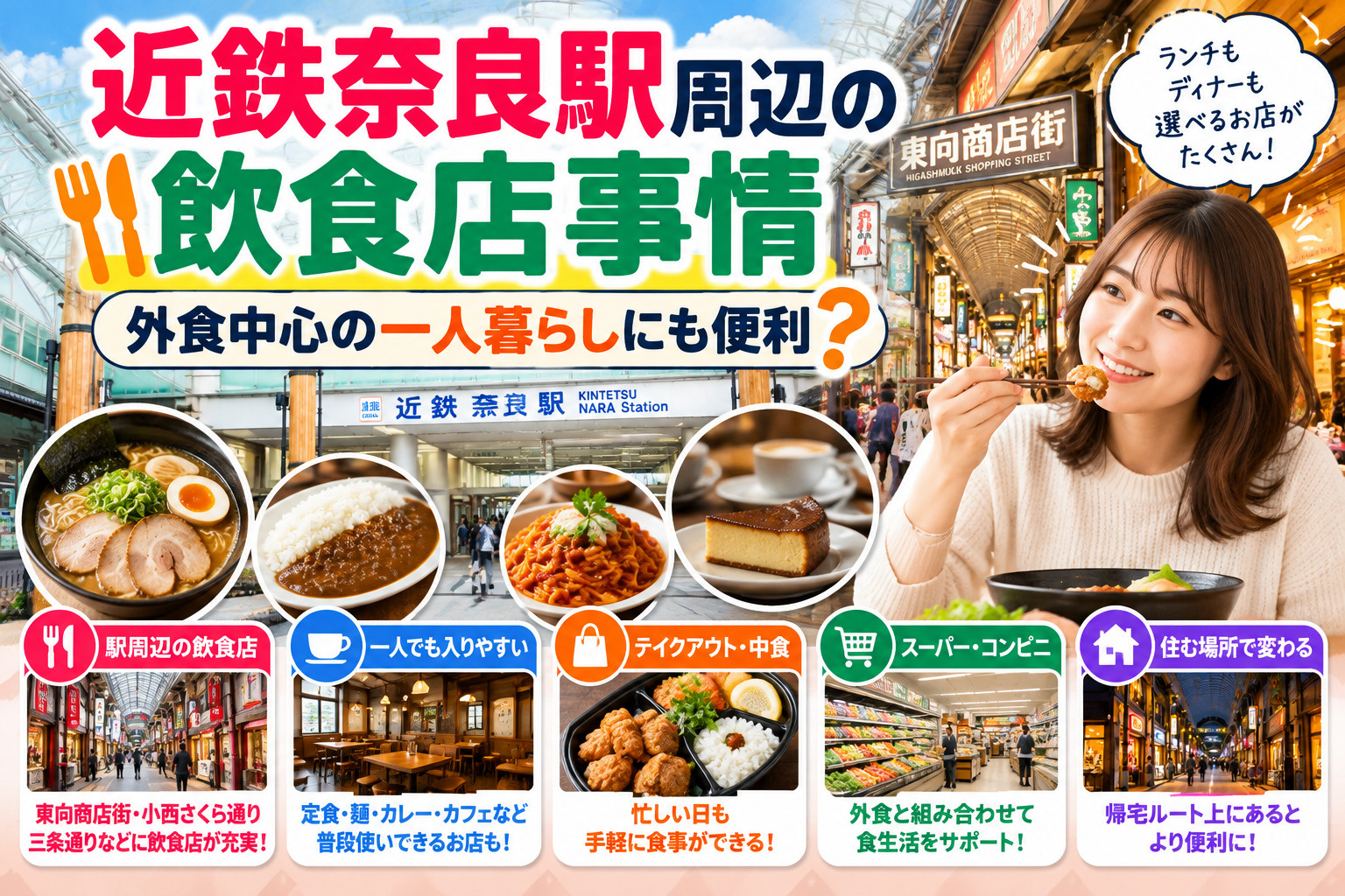 近鉄奈良駅周辺の飲食店事情｜外食中心の一人暮らしにも便利？の画像