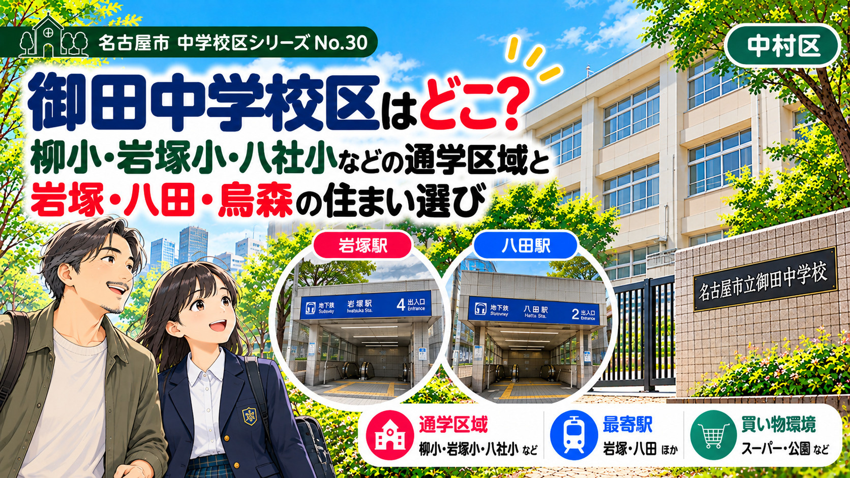 御田中学校区はどこ?岩塚小・八社小・柳小の通学区域と岩塚・八田周辺の住まい選び【名古屋市中村区】の画像