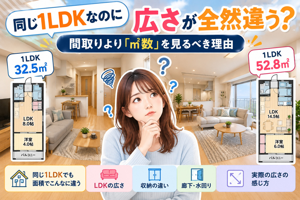 同じ1LDKなのに広さが全然違う?|間取りより「㎡数」を見るべき理由の画像