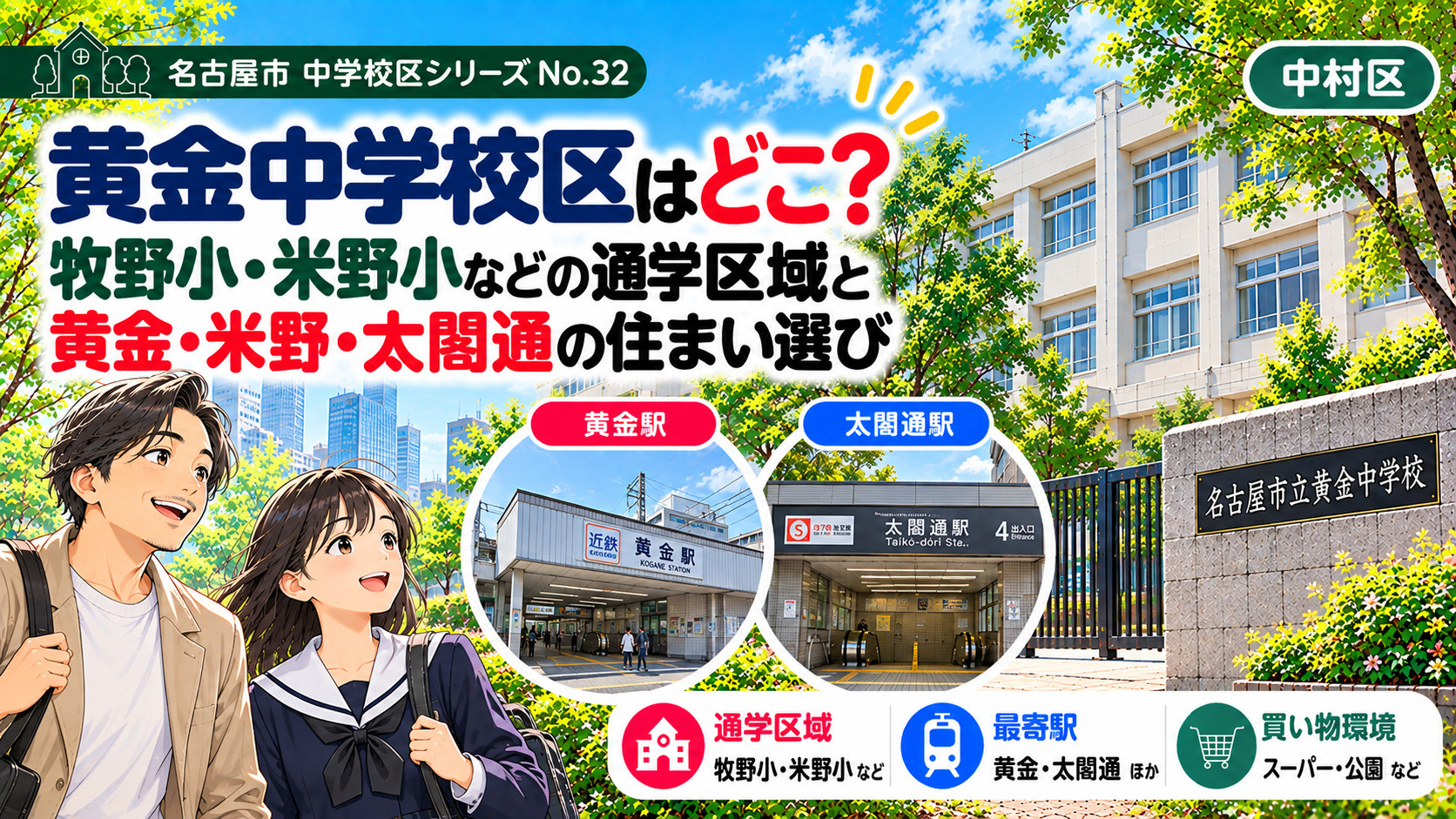黄金中学校区はどこ?牧野小・米野小の通学区域と太閤・ささしまライブ周辺の住まい選び【名古屋市中村区】の画像