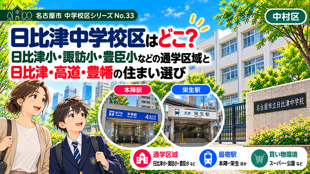 日比津中学校区はどこ？日比津小・諏訪小・豊臣小の通学区域と本陣・栄生周辺の住まい選び【名古屋市中村区】の画像