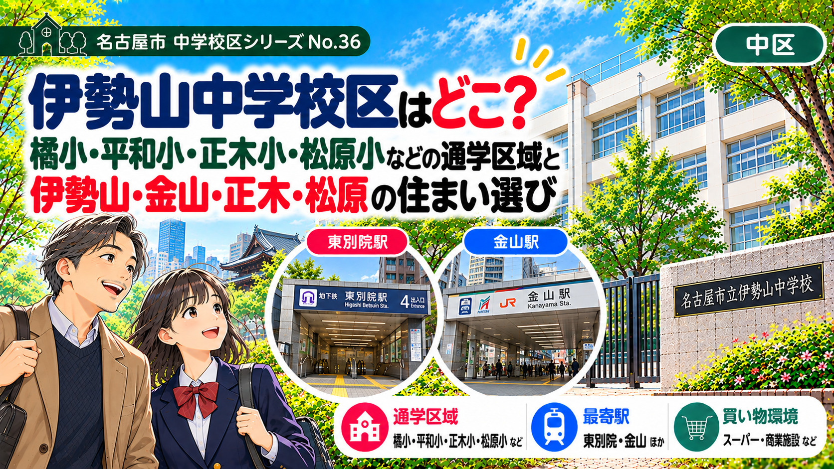 伊勢山中学校区はどこ?平和小・正木小・橘小・松原小の通学区域と金山・上前津周辺の住まい選び【名古屋市中区】の画像