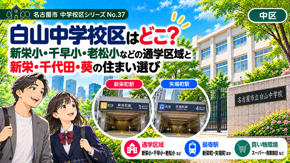 白山中学校区はどこ？新栄小・老松小・千早小の通学区域と新栄・千代田周辺の住まい選び【名古屋市中区】の画像