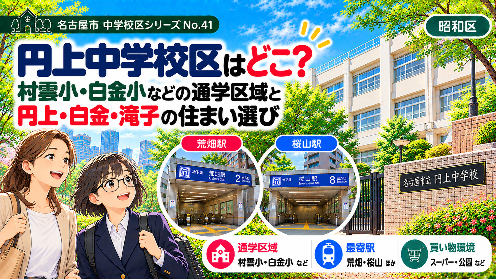 円上中学校区の通学区域は？村雲小・白金小の学区と滝子・御器所周辺の暮らし【名古屋市昭和区】の画像