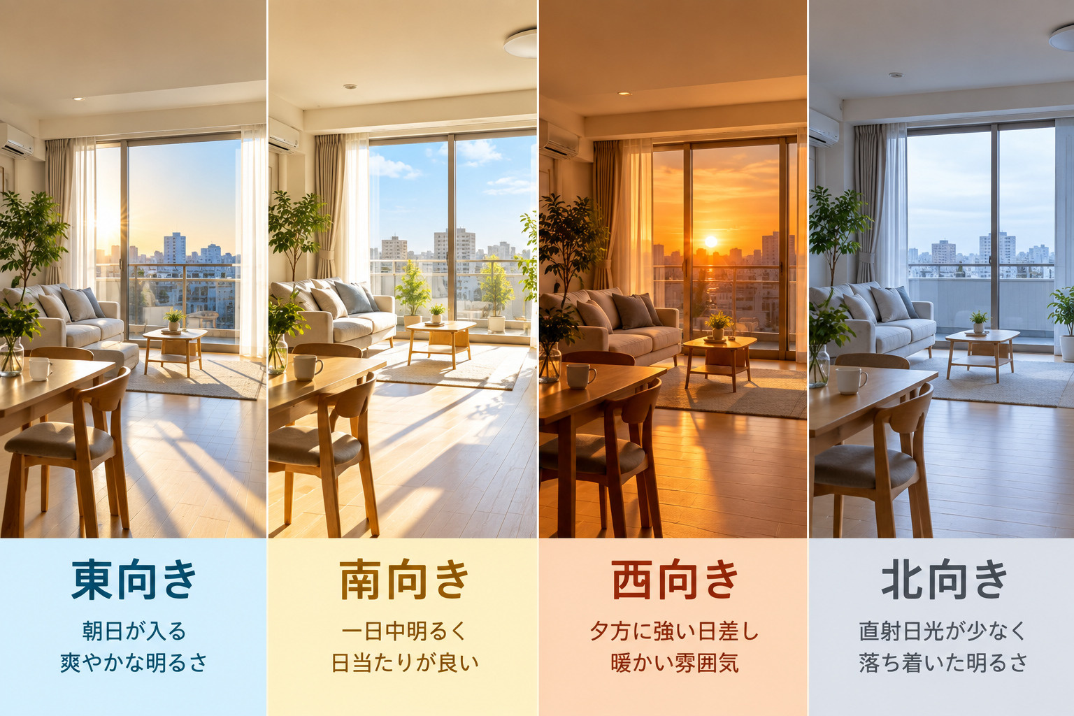 「『南向き』にこだわらなくてもいい?東向き・西向き・北向きの部屋を比較」の画像