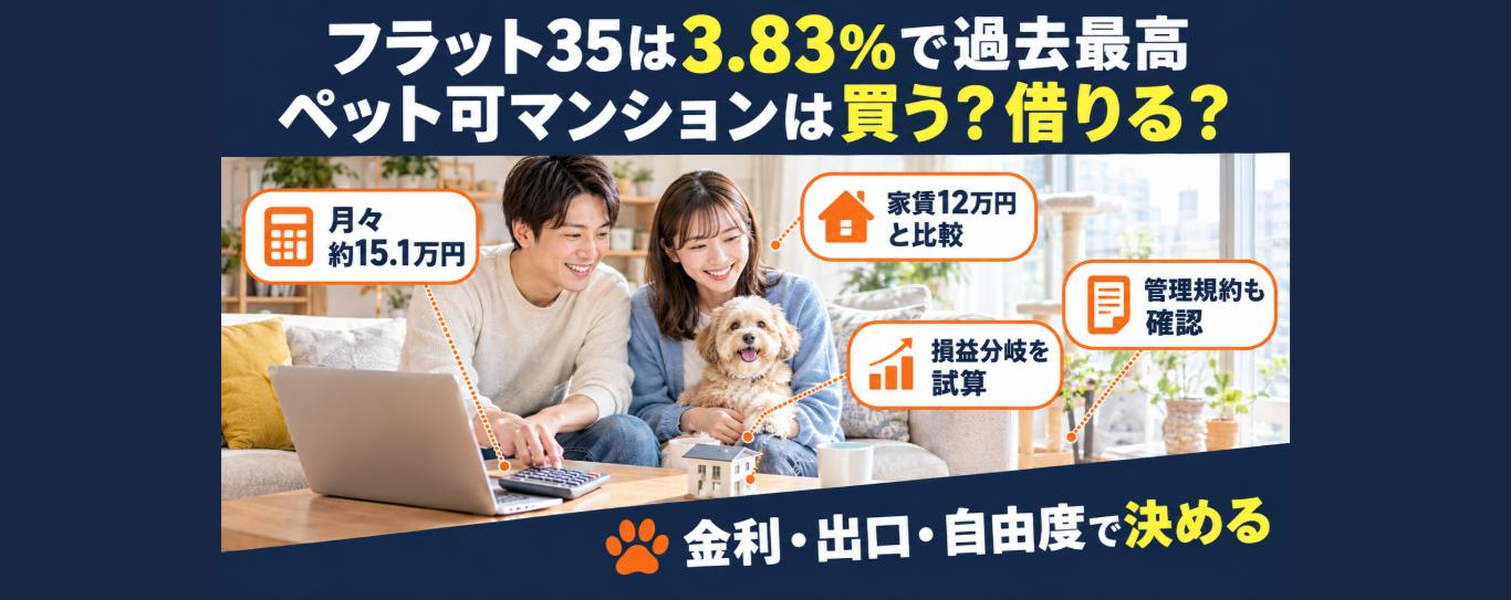 【2026年10月最新】フラット35が3.83%で過去最高――ペット可マンションは「買う」と「借りる」どっちが得？家賃12万円との損益分岐を試算の画像