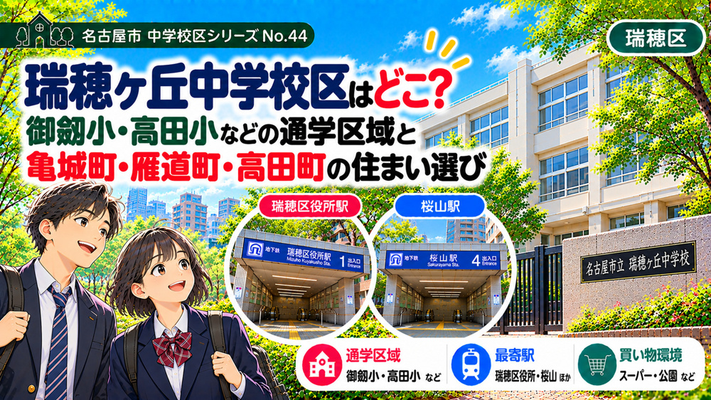 瑞穂ヶ丘中学校区の通学区域は？御劔小・高田小の学区と雁道・牛巻周辺の暮らし【名古屋市瑞穂区】の画像