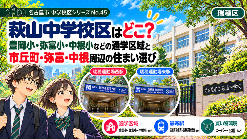萩山中学校区の通学区域は？弥富小・中根小・豊岡小の学区と瑞穂運動場周辺の暮らし【名古屋市瑞穂区】の画像