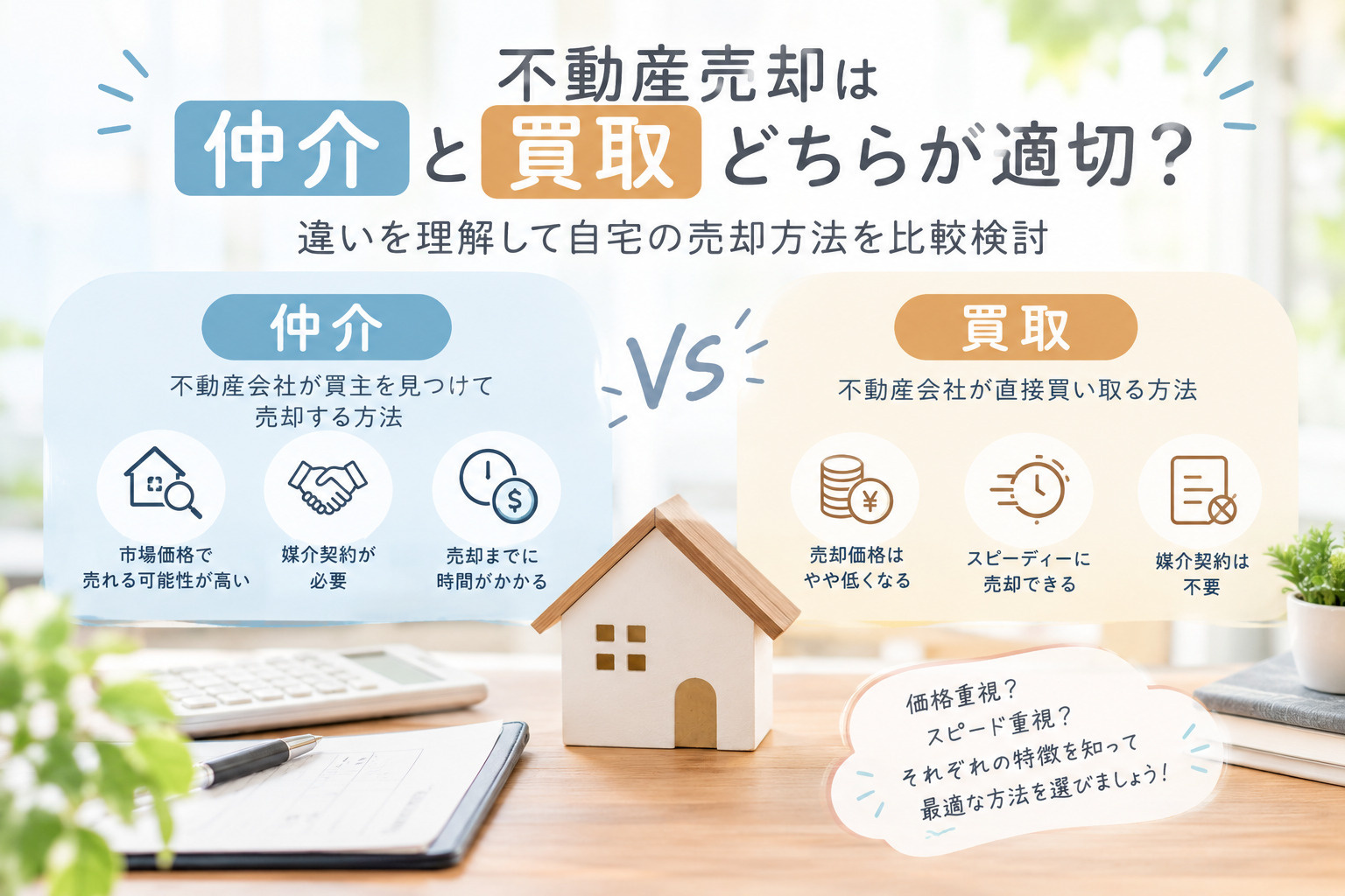 不動産売却は仲介と買取どちらが適切？違いを理解して自宅の売却方法を比較検討の画像