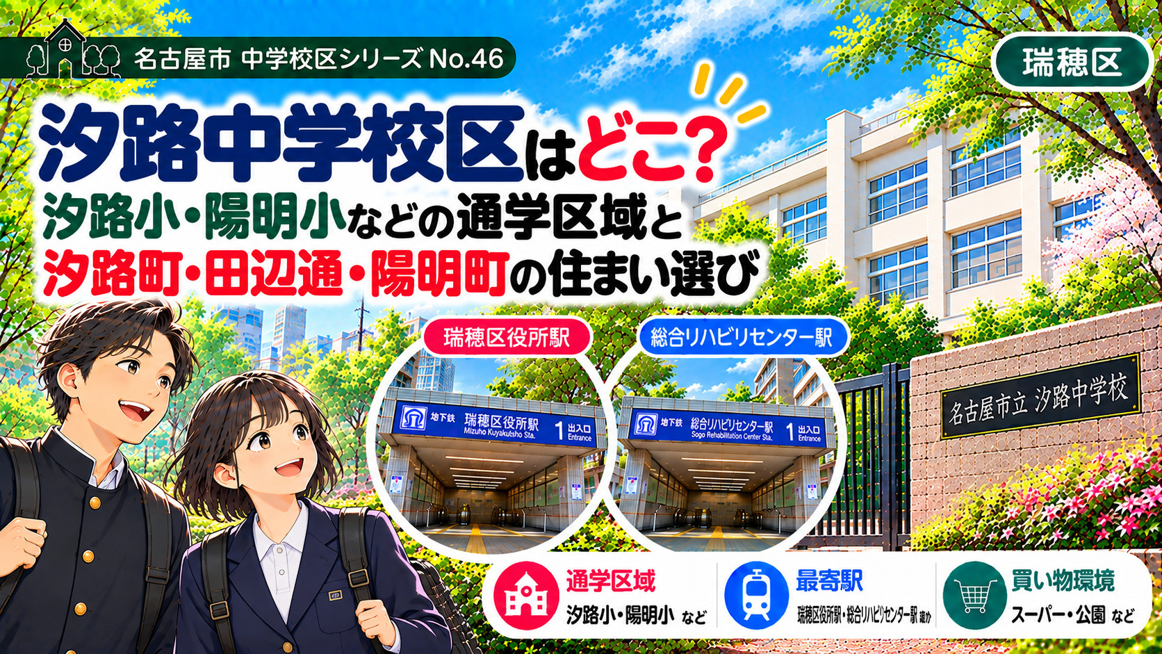 汐路中学校区の通学区域は？汐路小・陽明小の学区と瑞穂区役所・桜山周辺の暮らし【名古屋市瑞穂区】の画像