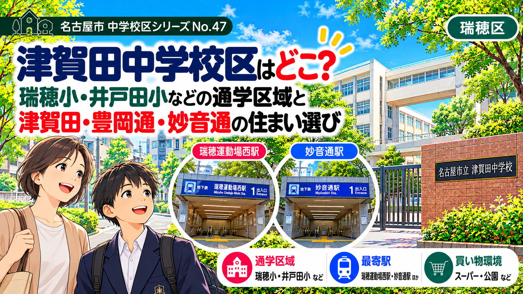 津賀田中学校区の通学区域は？瑞穂小・井戸田小の学区と瑞穂運動場西・妙音通周辺の暮らし【名古屋市瑞穂区】の画像