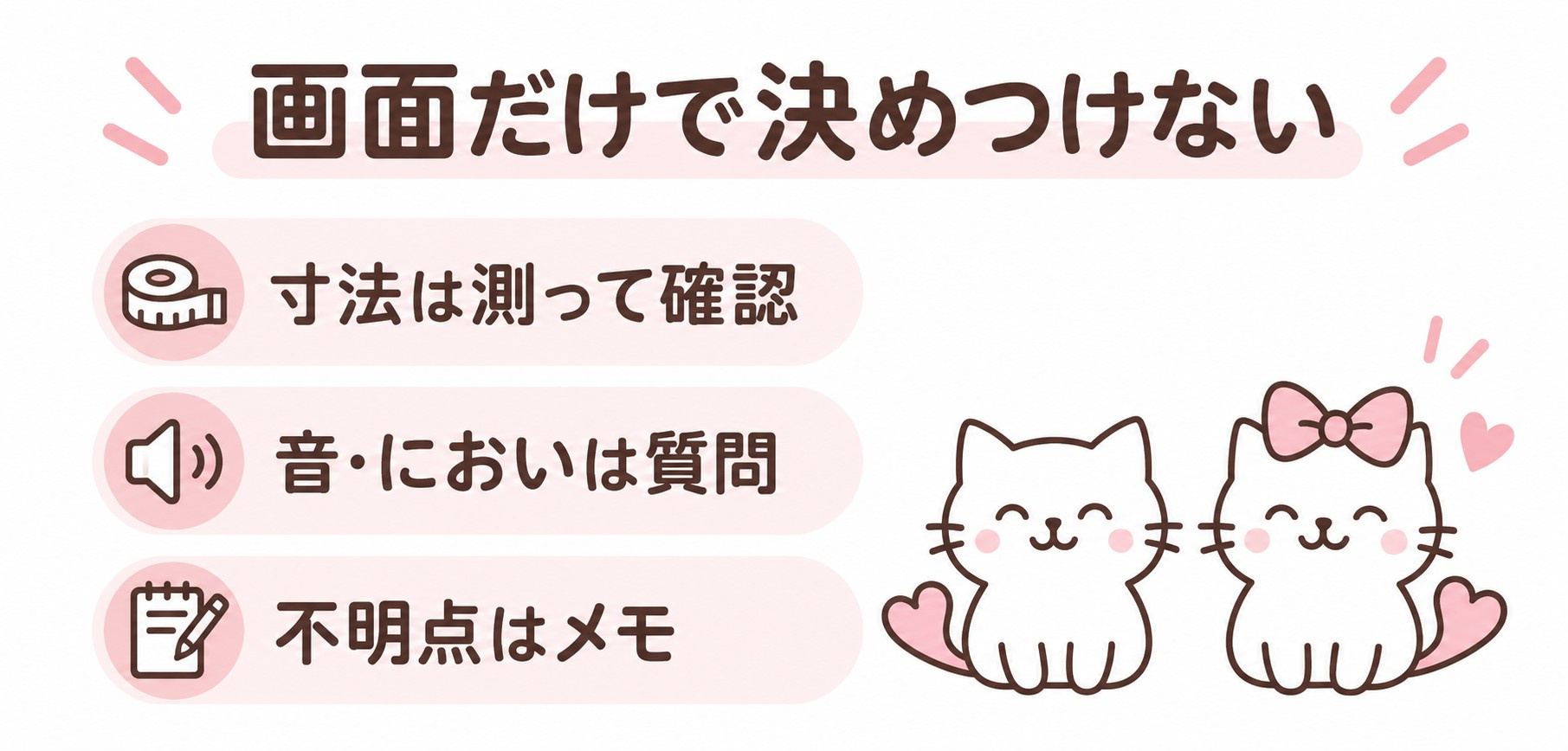 寸法・音やにおい・不明点を確認するチェックリスト
