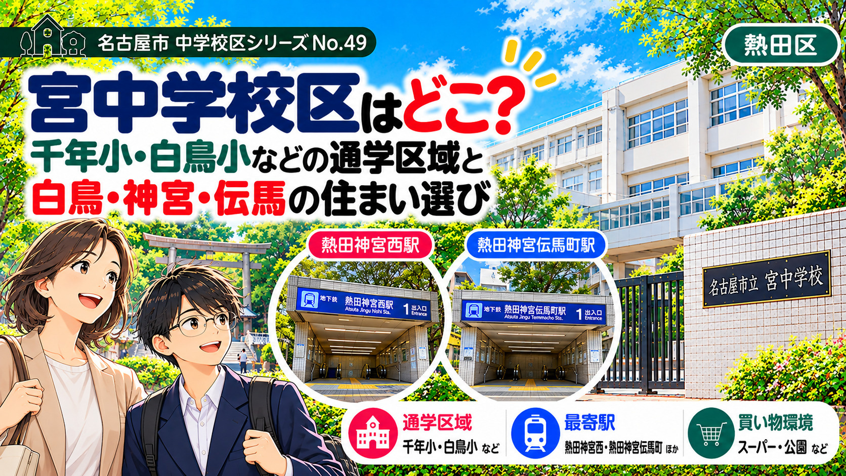 宮中学校区の通学区域は?白鳥小・千年小の学区と熱田神宮・伝馬周辺の暮らし【名古屋市熱田区】の画像