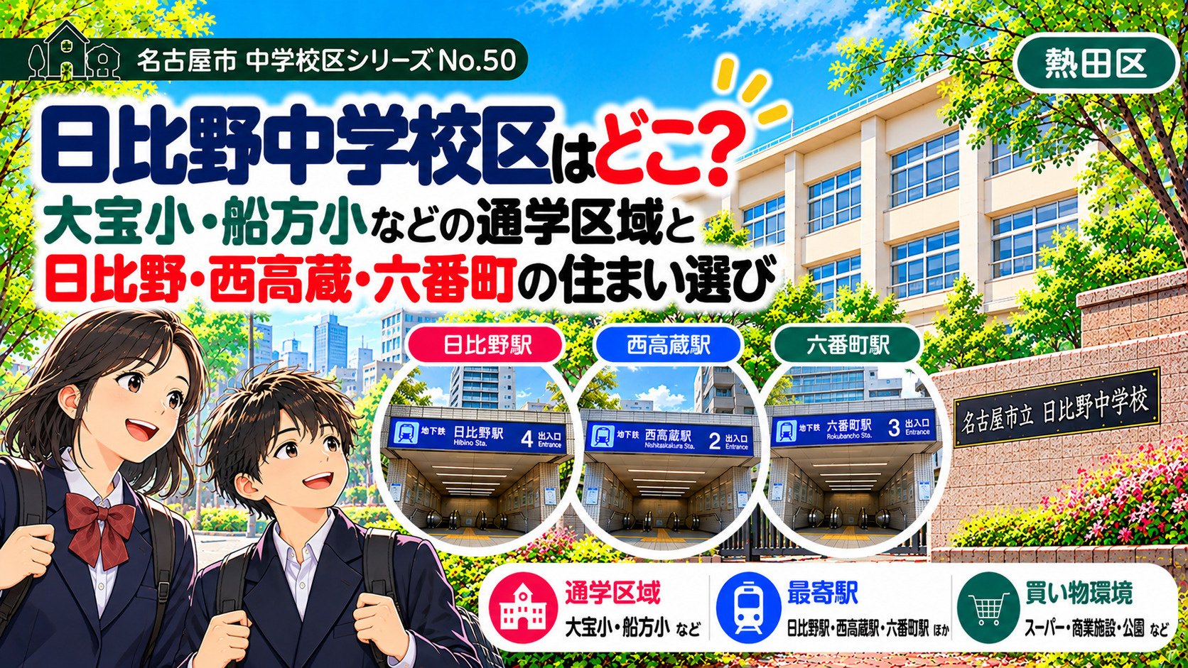 日比野中学校区の通学区域は?船方小・野立小・大宝小の学区と日比野・六番町周辺の暮らし【名古屋市熱田区】の画像