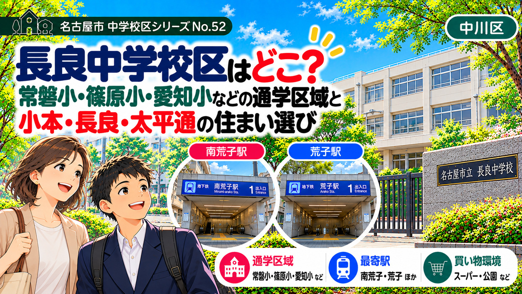 長良中学校区の通学区域は？愛知小・常磐小・篠原小の学区と八田駅周辺の暮らし【名古屋市中川区】の画像