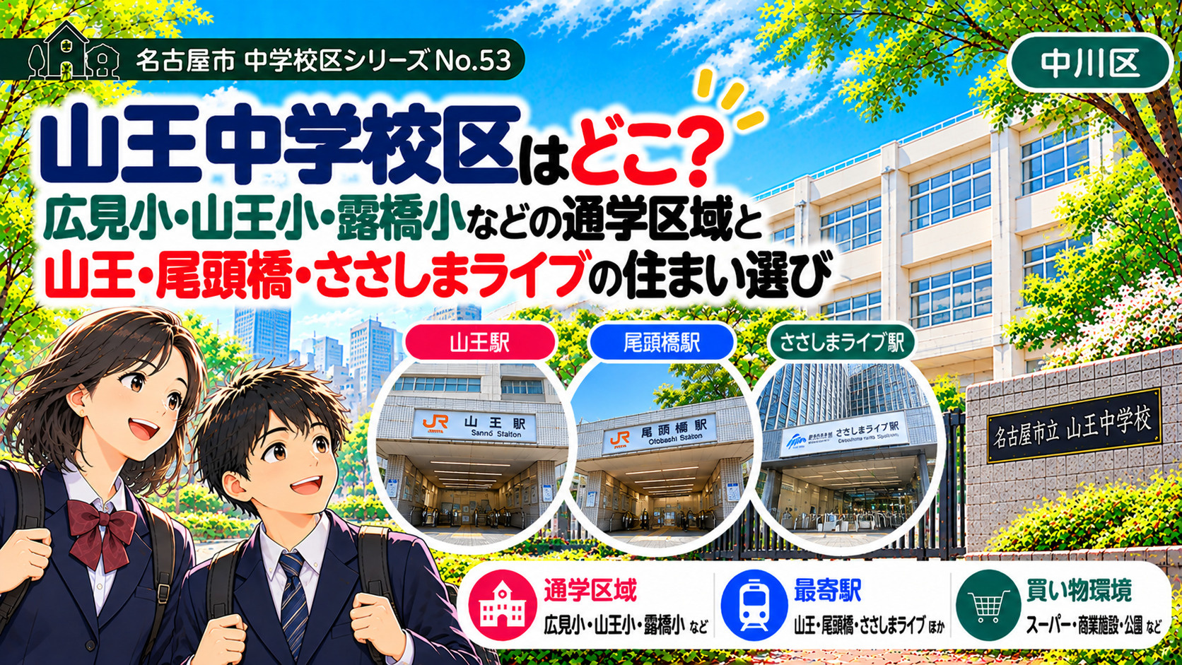 山王中学校区の通学区域は？広見小・露橋小・八熊小の学区と尾頭橋・山王周辺の暮らし【名古屋市中川区】の画像