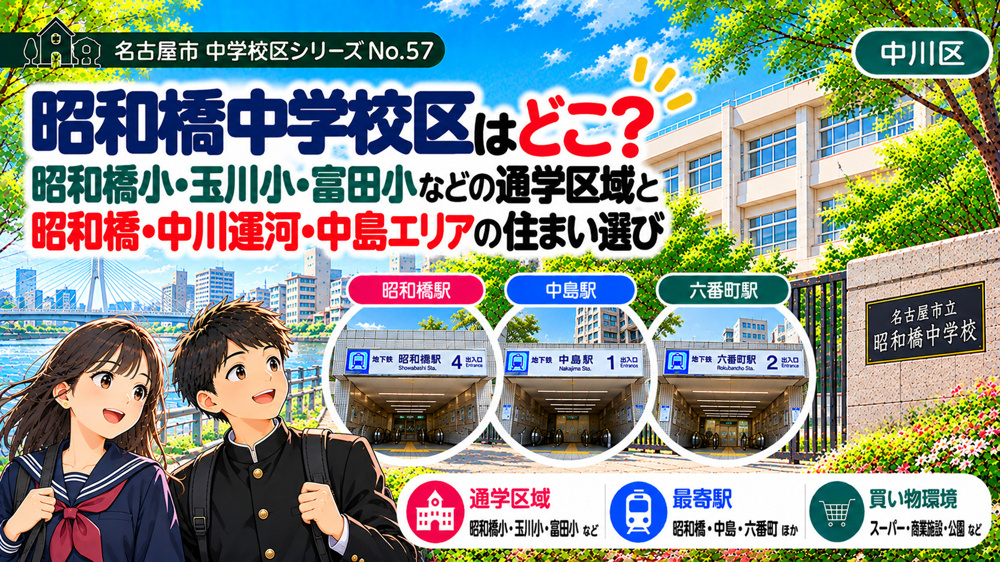 昭和橋中学校区の通学区域は？昭和橋小・玉川小の学区と中野新町・八剱町周辺の暮らし【名古屋市中川区】の画像