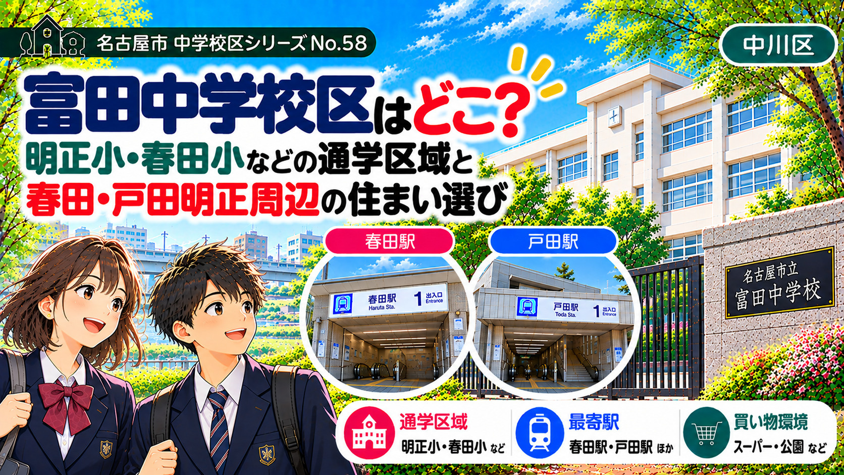 富田中学校区の通学区域は?春田小・明正小の学区と春田・戸田明正周辺の暮らし【名古屋市中川区】の画像