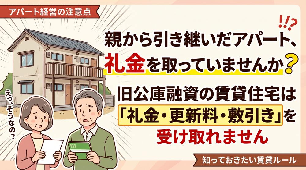 旧公庫融資のアパート、礼金・更新料は受け取れませんの画像
