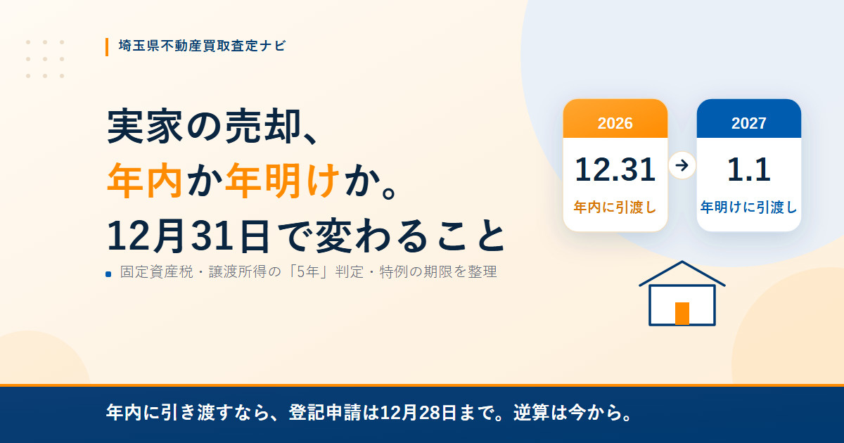 実家は年内に売るか、年明けまで待つか。「12月31日」と「1月1日」で変わる税金と手続き【埼玉版】の画像